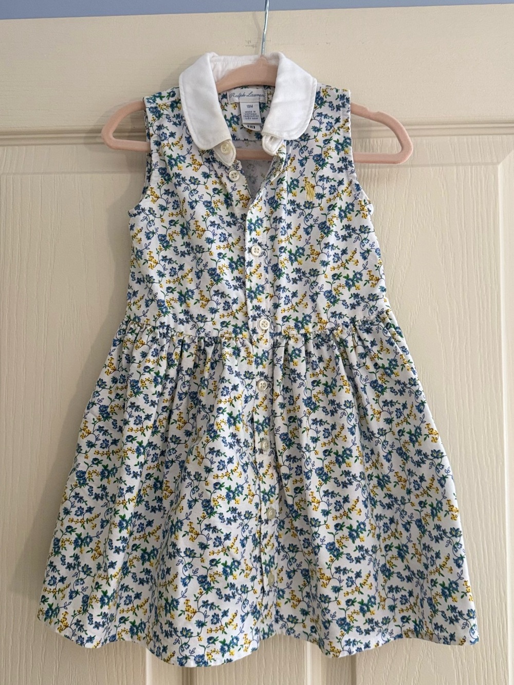 Ralph Lauren White Floral Sundress with Blue & Yellow Print